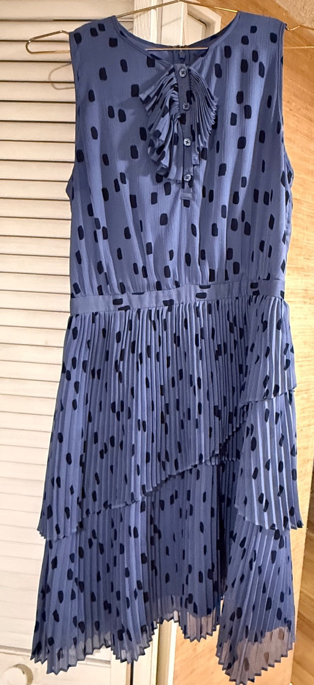 Banana Republic Sz 2 Pleated Polka Dot Blue Ruffle Tiered Dress Lined